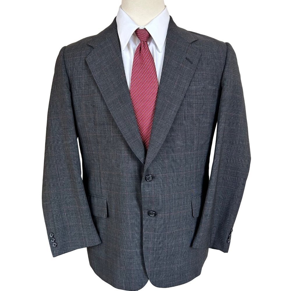 Hickey Freeman Blazer Pants Suit 42r Wool Gray Plaid 2 Button Sports Suit Jacket